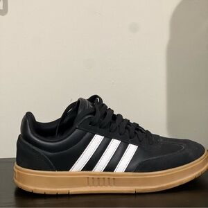 Adidas Women’s Black and White Sneakers with Tan Sole